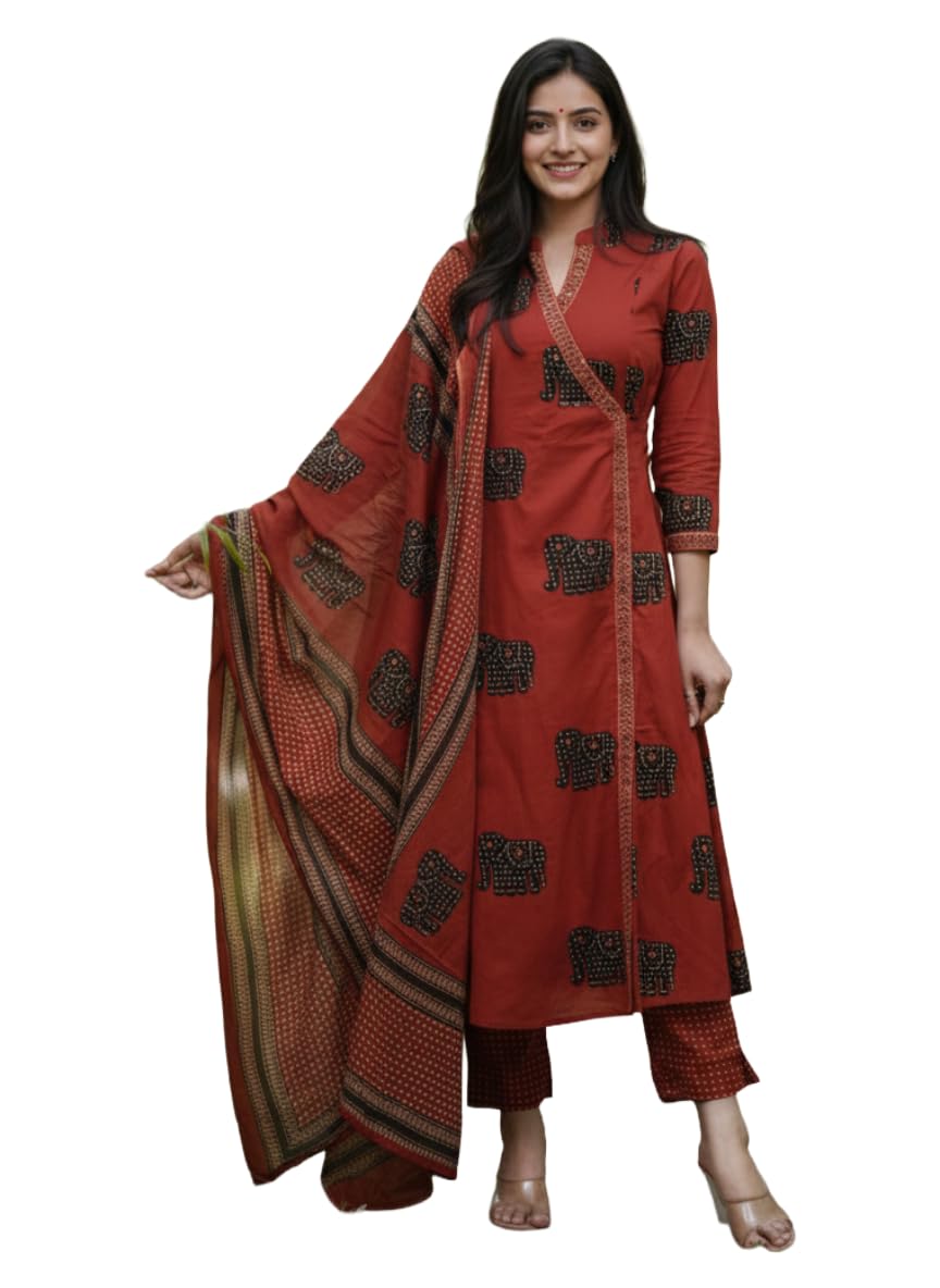Tenue indienne décontractée marron ensemble kurta 3 pièces en viscose