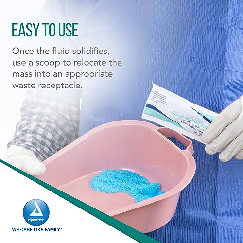 Image of Dynarex Fluid Solidifier Powder - Absorbent & Deodorizing Gelling Agent - Turns Up to 300cc Liquid Waste & Bodily Fluids Into Gel for Disposal - Zero Chlorine - Portable 10g Packets, Bulk 200-Count