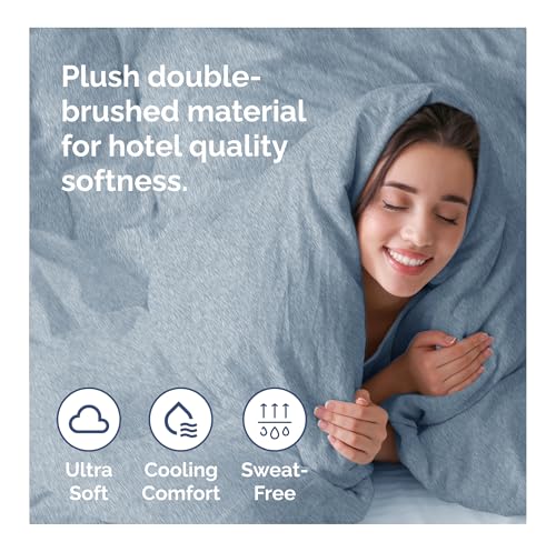 Image of Duvet Cover Full Size Set - Extra Soft Full Duvet Cover 80 inch x 90 inch with 2 Pillow Shams for Women, Men, Kids & Teens - Hotel Luxury w / Zipper Closures & Ties - Comfy, Cozy & Breathable (Heathered Blue)