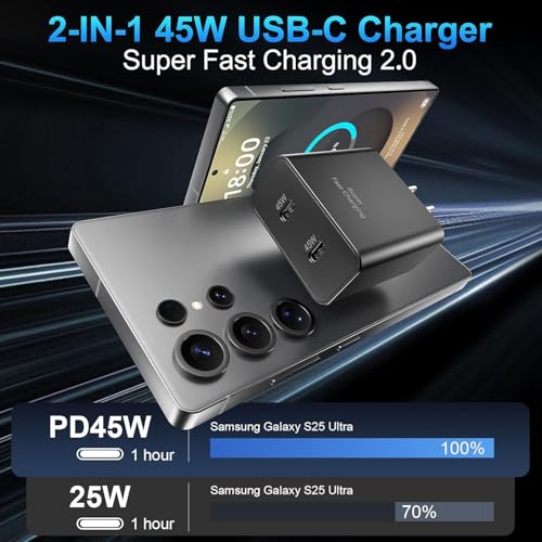 Image of 45W Super Fast Charger Type C for Samsung S26 S25 S24,3Pack 45W Dual Port USB C Fast Phone Charger Block & 6 /10 /10FT Type C Charging Cord for Samsung Galaxy S26 S25 Ultra /S23 /S22,Android,iPhone 17