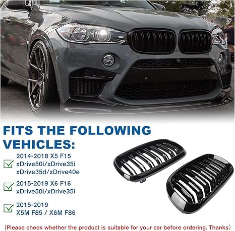 BMW F15 X5 F16 X6 F85 X5M F86 X6M Gloss Black Kidney Grilles
