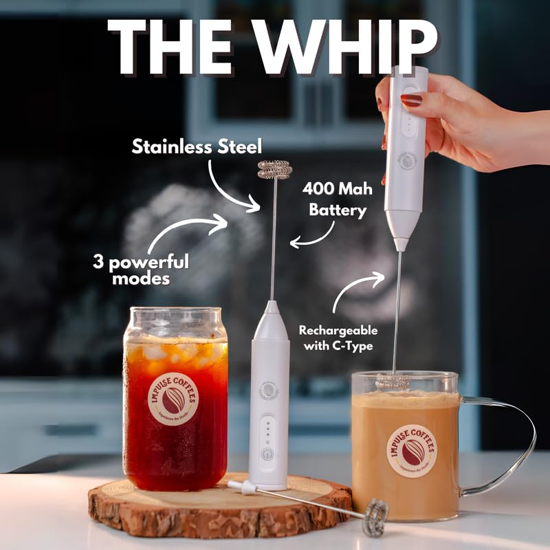 Image of Impulse Coffees The Whip | Rechargeable Coffee Frother Electric | Smooth Operation,3 Modes | Stainless Steel Electric Whisker | USB Charging | Easy to Clean | Best for Coffees, Milk, Lattes, Espresso