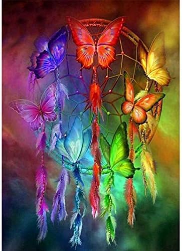 MXJSUA DIY 5D Diamond Painting Butterfly Dream Catcher by Number Kits for Adults, Diamond Painting Kits Round Drill Diamond Art Kits Picture Arts Craft for Home Wall Art Decor 12x16 inch