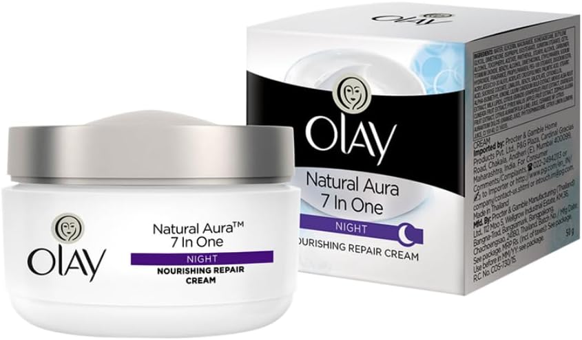 Natural Aura Night Cream | Nourishes Skin for Healthy Glow | Fights 7 Signs of Ageing | With Niacinamide and Vitamin E | Normal, Oily, Dry, Combination Skin | 50g