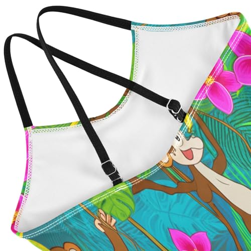 Toddler Girls Bathing Suits, Summer Beach Swimsuit Girls 3-10 Y, Playful Monkeys Jungle Green4