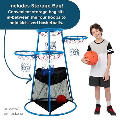 Image of Children's Factory Kids Toys 4-Hoop Basketball Set - Toddler Basketball Hoop Indoor /Outdoor Play- for Pre-School Classroom or Playroom