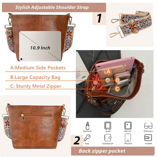Image of Hobo Bags Vegan Leather Crossbody Bag Guitar Strap Shoulder Purses with Zipper Handbags for Women
