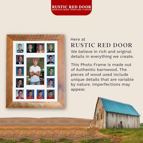 Image of Rustic Red Door Co. School Years Reclaimed Wood Picture Frame with Mat - 11x14-15 Photo Collage Mat - Pre-School & Kindergarten to 12th Grade High School Graduation (White, Class of 2027)