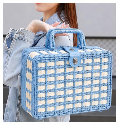 Image of ABS Hard Shell Cosmetic Travel Hand Luggage Portable Carrying Makeup Case Suitcase Organizer Box Vanity Mini Suitcase Small Accessory Bag, 30 cm, No Wheels (Wowen Blue)