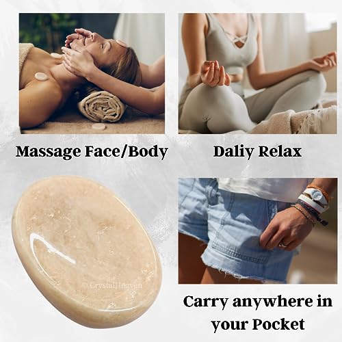 Image of Cream Moonstone Crystal Thumb Worry Pebbles Stones for Anxiety Stress Relief Massage - AAA Grade Original Healing Gemstone Agate Rubbing Stone for Yoga Meditation Spiritual Reiki Feng Shui