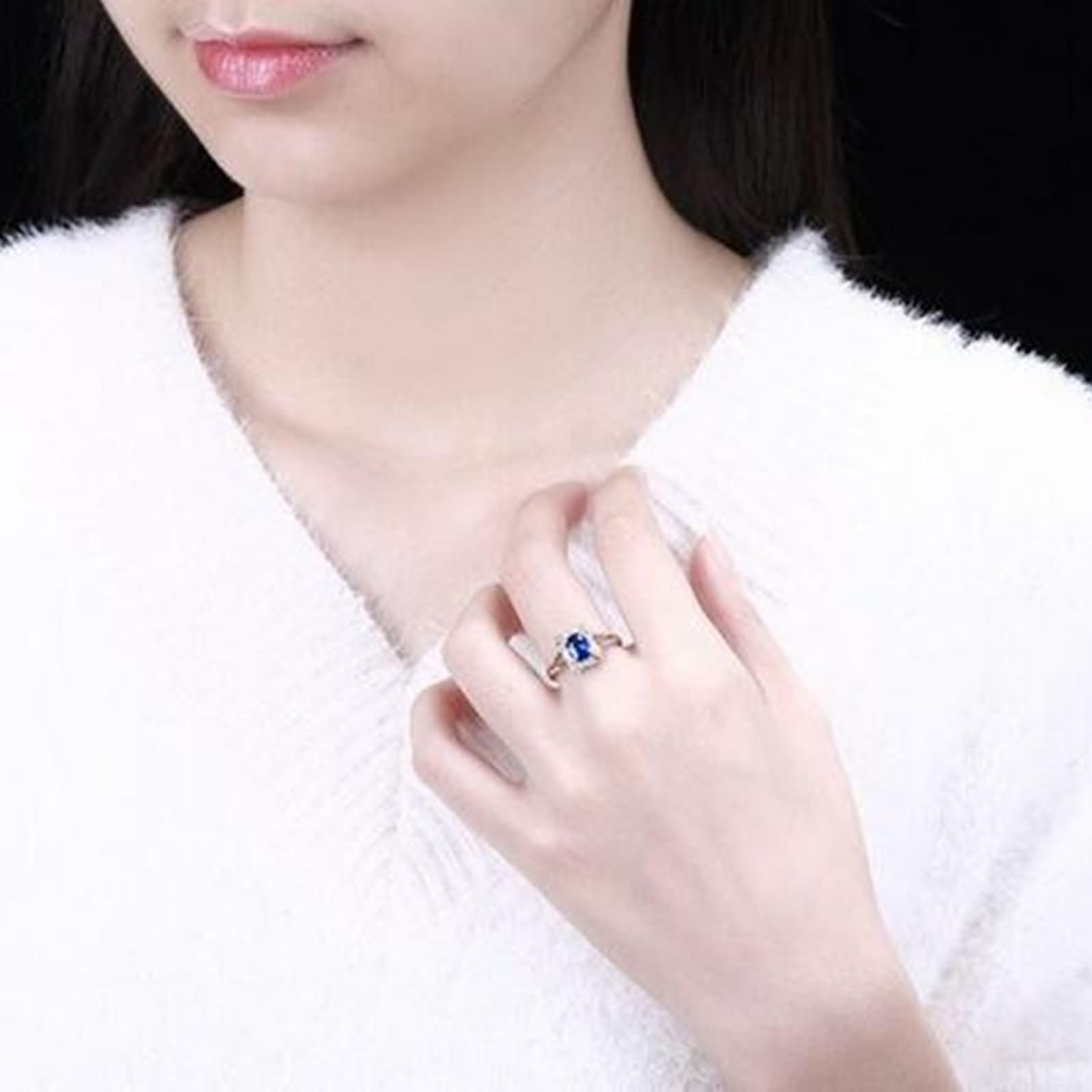 Anillo Compromiso Oro Blanco de 9 Kilates / 14 Kilates / 18 Kilates para Mujer, Rectángulo y Oval con Zafiro Creado de 1.1ct y Moissanita, Anillo de Alianza Mujer Plata Azul