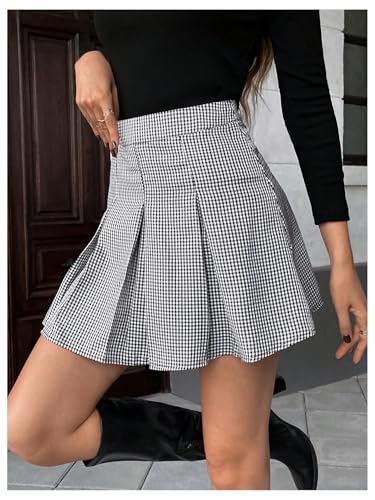 Floerns Women's Plaid Pleated Mini Skirts Preppy Uniform Skater A Line Skirt2