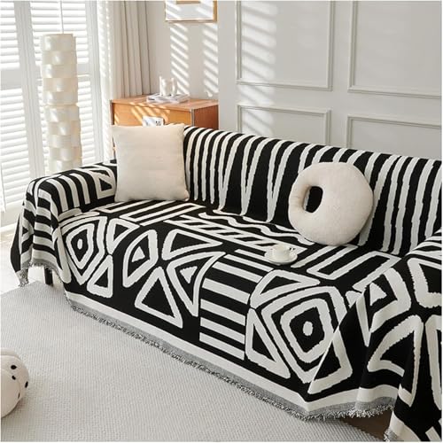 Image of Styleys Chenille Sofa Cover - Reversible Sofa Towel & Blanket | Soft, Anti-Slip, Washable Couch Protector for Living Room & Lounge - 2 Seater - 250X180cm, Black, XNESMSFJ-1B