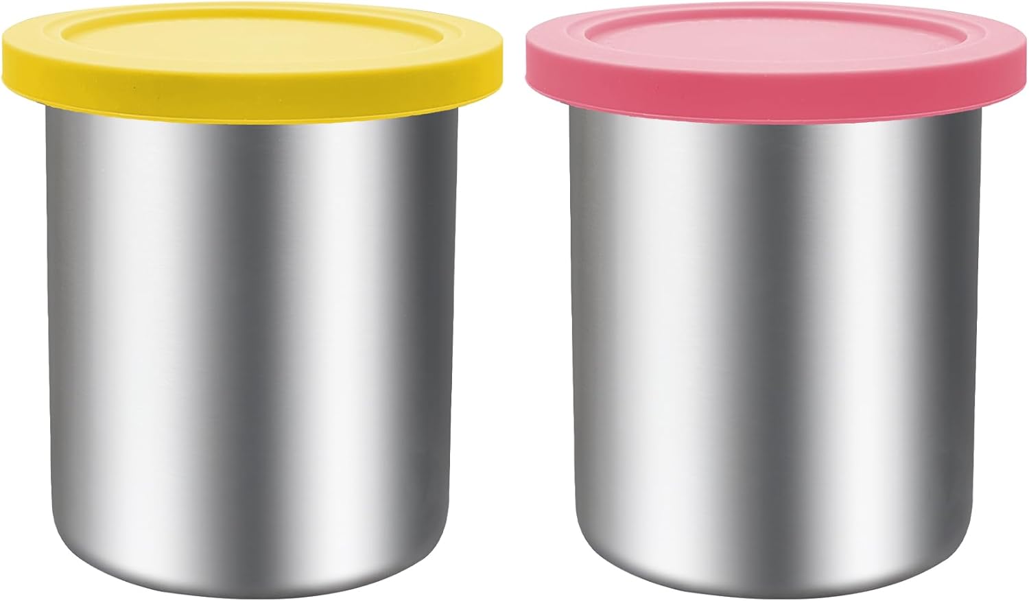 Stainless Steel Pint Containers & Lids Compatible with Ninja Creami ice Cream Maker NC500, NC501, CN501CO Delux Series– 2 Pack, 24 oz, Silicone Lids, BPA-Free, Dishwasher Safe