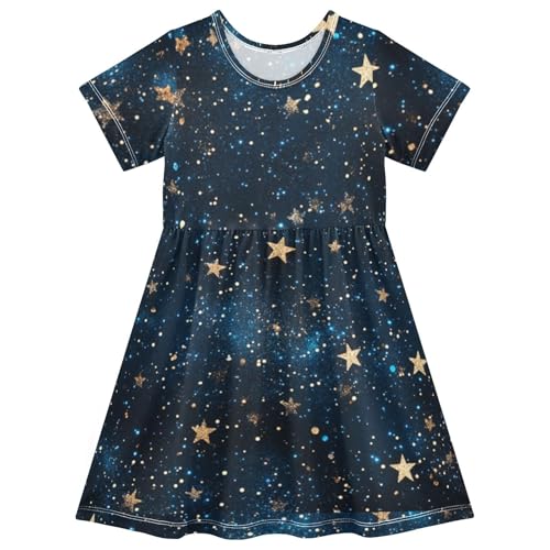 Boccsty Black Navy Blue Sky Gold Stars Glitter Baby Girls Dress Kids Toddler Sundress Party Summer Dresses 2T