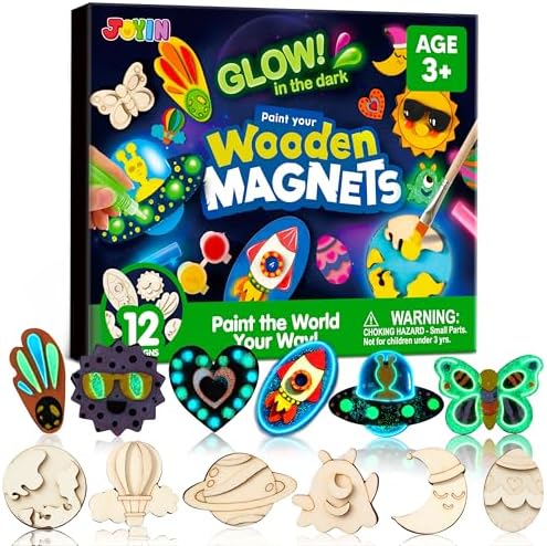 JOYIN 12 Glow in The Dark Wooden Magnets for Kids, Paint Your Own...