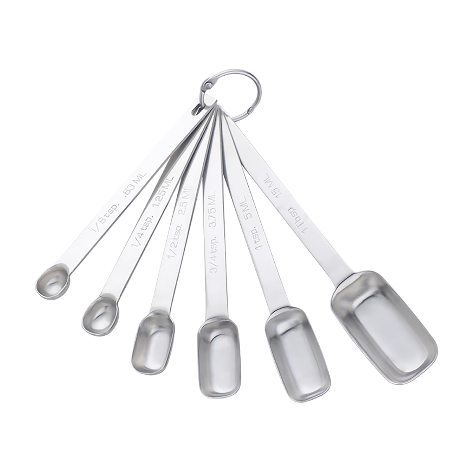 Measuring Spoons Set of 6, Stainless Steel Measuring Spoon with Accurate Measurement Markings and Removable Clasp