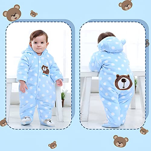 Image of BRANDONN BRANDONN Unisex Baby Flannel Polka Print Jumpsuit Panda Style Cosplay Clothes Bunting Outfits Snowsuit Hooded Romper Outwear (Sky Blue, 12-18 Months)