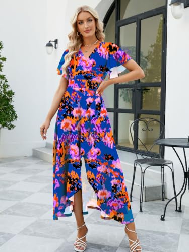 Image of Long Black Formal Dresses for Women Gowns Evening Party Cocktail Dress,Split Elegant V Neck Wrap Ruffle Wedding Guest Dresses