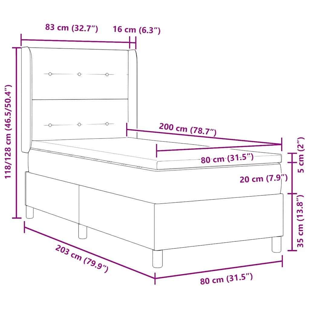 Cama con somier LED gris oscuro con cabecero, 80 x 200 cm, tela, cama de madera maciza con somier y colchón, tiras LED RGB, cabecero ajustable, cama individual compacta para dormitorio