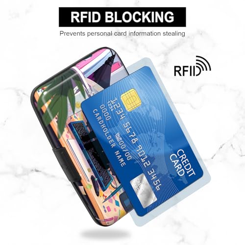 Image of Credit Card Holder, Mini Aluminum Card Wallet RFID Blocking Slim Metal Hard Card Case for Women Men, Cat on Keyboard