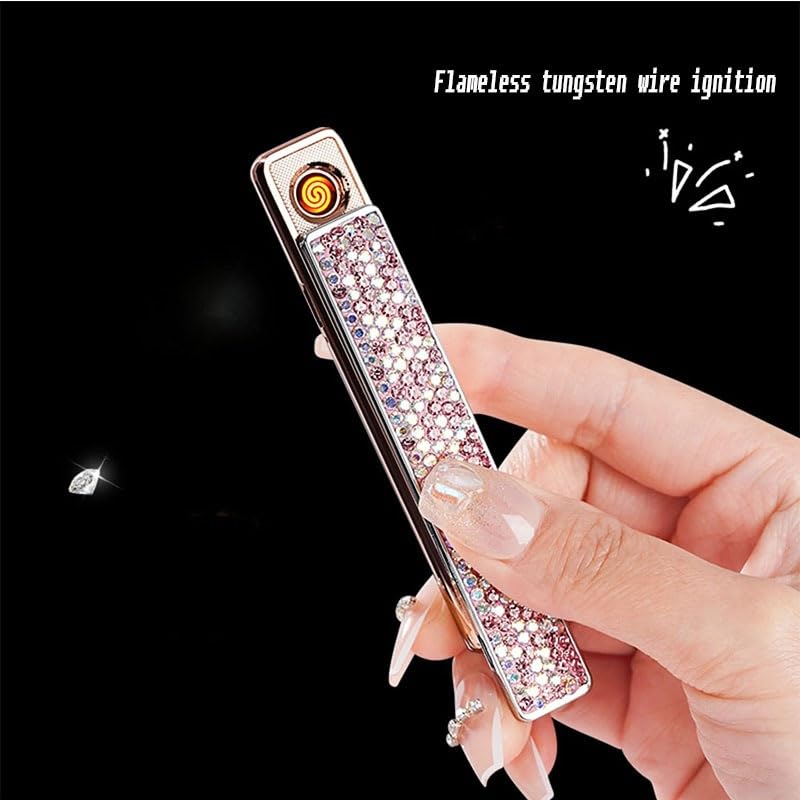 Encendedor eléctrico recargable tipo C con diseño rhinestone miniatura 3