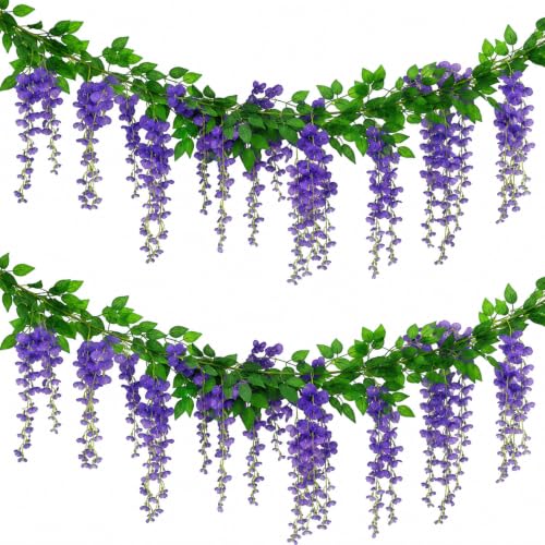 Charismau Flower Garland Decoration 4x7Ft/ 2.1M Artificial Wisteria Vine Garland Plants Wisteria Artificial Flowers for Wedding Party Garden Home Bedroom Decoration(Lilac)