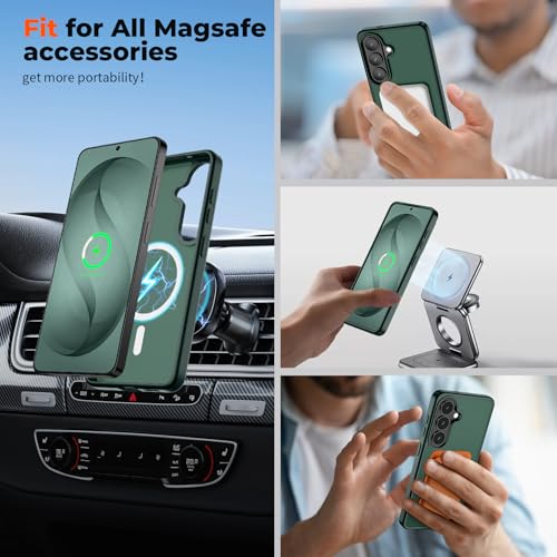 Image of SUPFINE Magnetic for Samsung Galaxy S26 Case with Screen Protector, (Built-in Magnets) (Military Grade Drop Protection) Slim Translucent Shockproof Phone Case,Forest Green