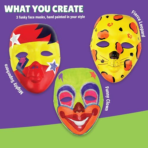 Image of Kalakaram DIY Face Mask Painting Kit: Decorate 3 Fancy Face Masks from The Contents of This kit - White Face Masks, Paints, Cool and Funky Stickers, Paint Brush, Embellishments