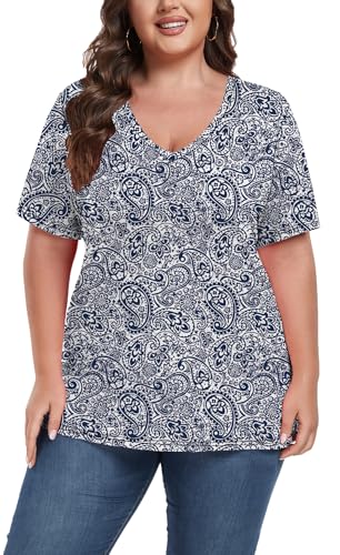 Image of ForHailey Women's Plus Size Short Sleeve Tee Shirt V Neck Basic Ladies Loose Fit T Shirt 1X-5X
