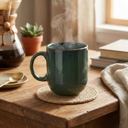 Image of The Earth Store Green Cylus Coffee Mug - 320ML Ceramic Coffee Mugs Set of 4 | Microwave & Dishwasher Safe Mugs for Gift | Home | Office | Restaurant | Daily Use Tea Mug