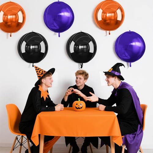Image of Black Orange Purple Round Foil Balloons Halloween Prom Decor 22 Inch 6 Pcs