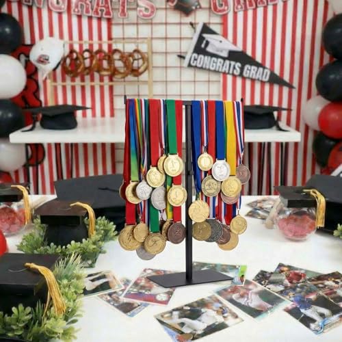 Image of Vicenpal 2026 Graduation Medal Display Stand Countertop End of Year Graduation Decoration Adjustable T Bar Display Stand Honor Medal Hanger Rack Award Holder Graduations Party Anniversary Decor