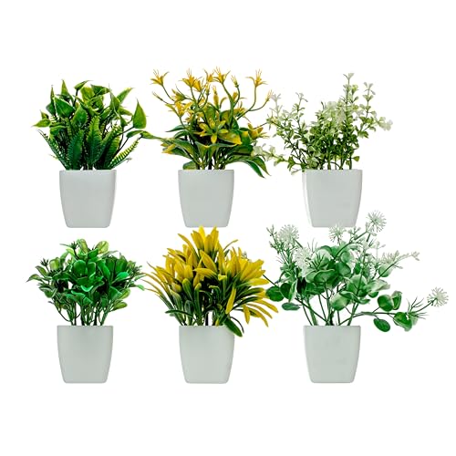 Image of JH Gallery Artificial Plants with Pot - Realistic Look, Durable Home Decor, Perfect Home Decoration Items for Living Room, Hall and Bedroom. Flower Pot for Stylish Interiors (Pack of 6)