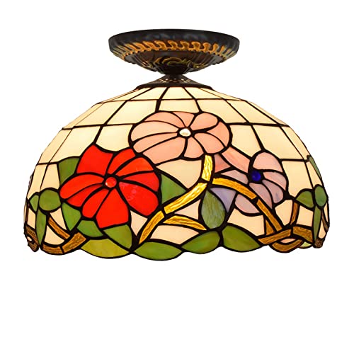 Lustre plafonnier style Tiffany vitrail rustique pour chambre