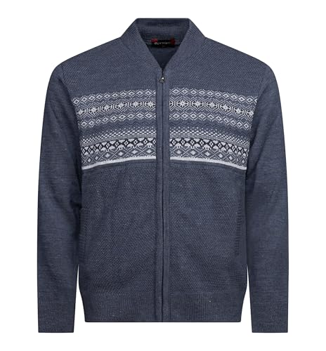 Maan Store Men's Full Zip-Up Cable Knit Cardigan Sweater Classic Crew Neck Long Sleeve Knitted Fabric Side Pockets Casual Winter Warm for Men Sizes M to 2XL (UK, Alpha, M, Regular, Regular, Denim)