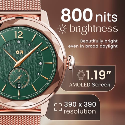 Image of GOBOULT Alora Smart Watch 1.19'' AMOLED Display, BT Calling, Rotating Bezel, 150+Watchfaces, 800 Nits Brightness, AI Voice Assistant, SpO2 Monitoring, 120+ Sports Mode (Rose Gold)