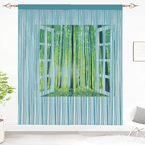 Taiyuhomes String Door Curtains Fly Screen Curtain For Window Decorations Living Room Doorways Crystal Plain Tassel (Blue2