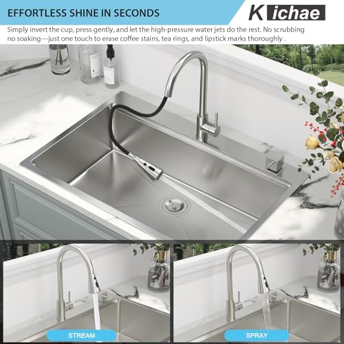 Image of Kichae 33 Drop In Kitchen Sink with Faucet- Stainless Steel Sinks 33 x 22 Workstation Sink Topmount Overmount Single Bowl Handmade Basin All Accessories Included
