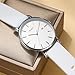 BUREI Men Wrist Watches Fashion Minimalist Analog Quartz Waterproof Watches for Men (White-Silver-White Band)