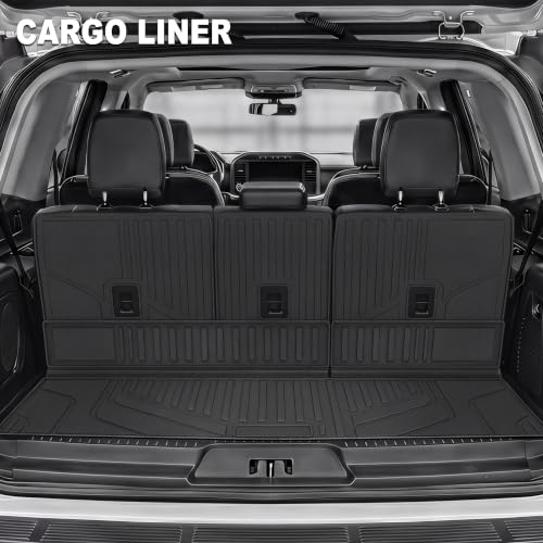 Image of KARPAL Floor Mats for 7 Seats 2025 2026 2027 Ford Expedition Standard, Custom Fit TPE All Weather Ford Expedition Accessories 1st& 2nd& 3rd& Cargo Liner Backrest Mat