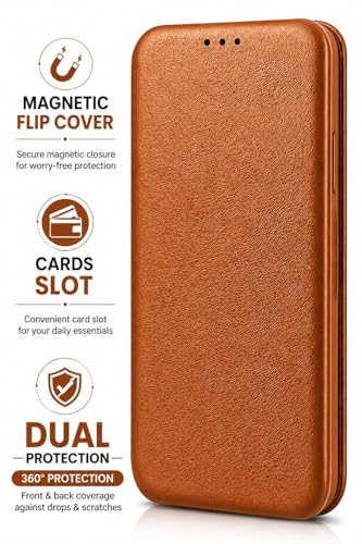 Image of WHITBULL Slim Magnetic Closer Stand Leather Flip Case Cover Compatible with Motorola Moto Edge 60 Pro 5G - Brown