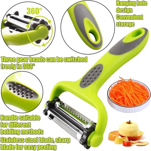 Image of Stainless Steel Julienne Vegetable Peeler Multi-Functional Fruit & Veggie Shredder Slicer and Grater for Potatoes, Carrots, Cucumbers (3-in-1 Multifunctional Veggie and Fruit Peelers)