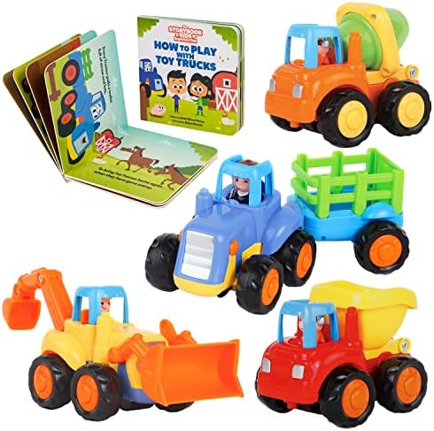 Construction Play Set for Kids Ages 1, 2, 3, 4 Years Old - Toddler Toy Truck Set with Matching Book - Push & Pull Friction Trucks for 2 Year Old Boy - BPA Free - Cars for Boys & Girls