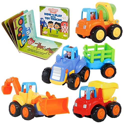 Construction Play Set For Kids Ages 1, 2, 3, 4 Years Old - Toddler Toy Truck Set With Matching Book - Push & Pull Friction Trucks For 2 Year Old Boy - Bpa Free - Cars For Boys & Girls #TOP6