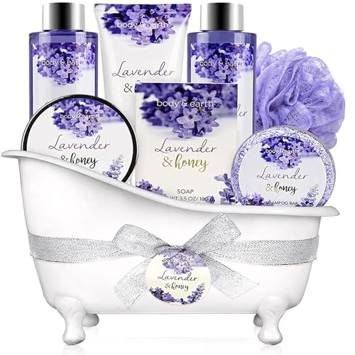BODY & EARTH- 8 Pcs Lavender Gift Sets for Women, Includes Shower Gel, Bubble Bath, Spa Sets for Women Gifts, Birthday Gifts for Her, Valentines Gifts for Her
