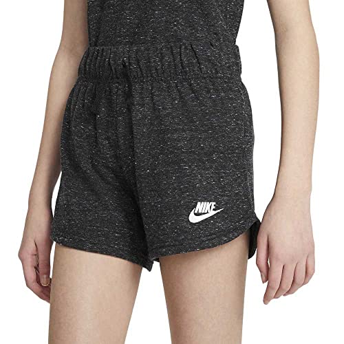 Nike Girl's Sportswear Jersey Shorts (Small, Black Heather/White)