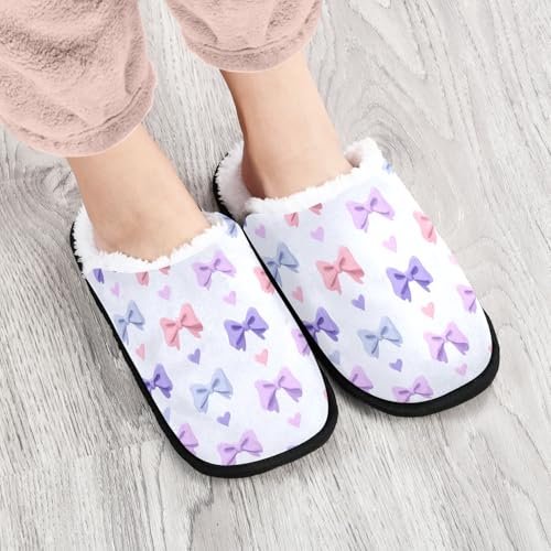 Purple Cute Heart Bow Slippers For Women Men Soft Memory Foam Non-Slip Bow Winter Indoor House Shoes Travel Slipper4