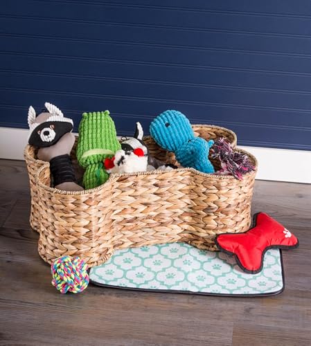 Image of Bone Dry DII Medium Hyacinth Bone Shape Storage Basket, 21x13x8, Pet Organizer Bin for Home Decor, Pet Toy, Blankets, Leashes and Food