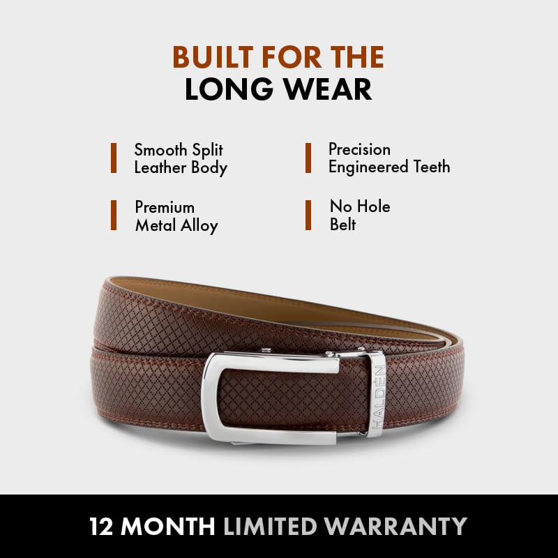 Image of HALDEN THEO Brown Belt For Men Leather Original (Adjustable Fits Up to 44 Inch Waist) Ratchet Strap with Classic Buckle & Magnetic Auto-lock